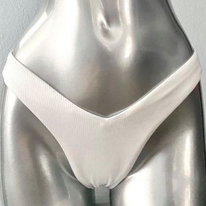 Victorias Secret New White Ribbed V Front High Leg Sexy Brazilian Bikini Bottom